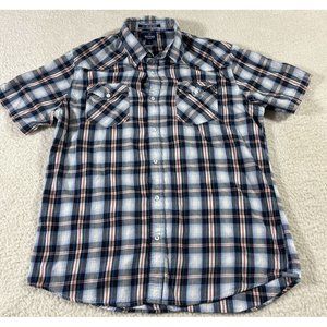 Old Navy Shirt Mens Large Short Sleeve Button Up Plaid Slim Fit